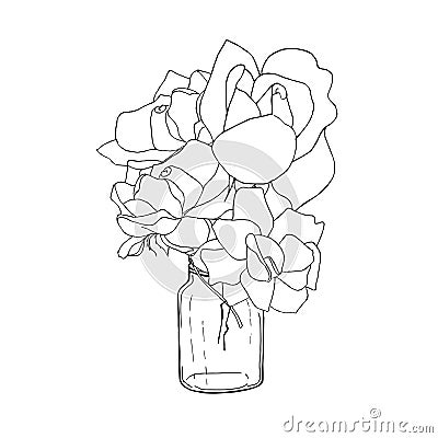 Doodle cute rose flower in jar. Monochrome sketch beautiful decorative plant image stock vector illustration Vector Illustration